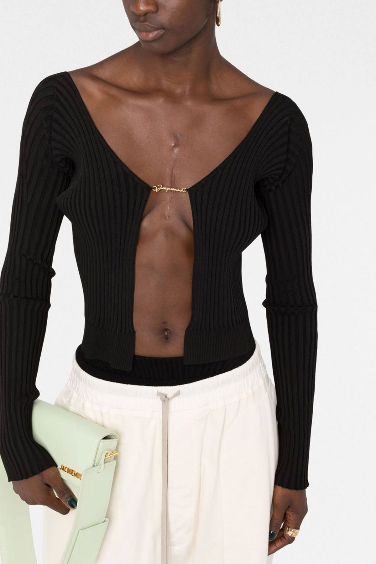 le maille pralu longue ribbed viscose blend cardigan