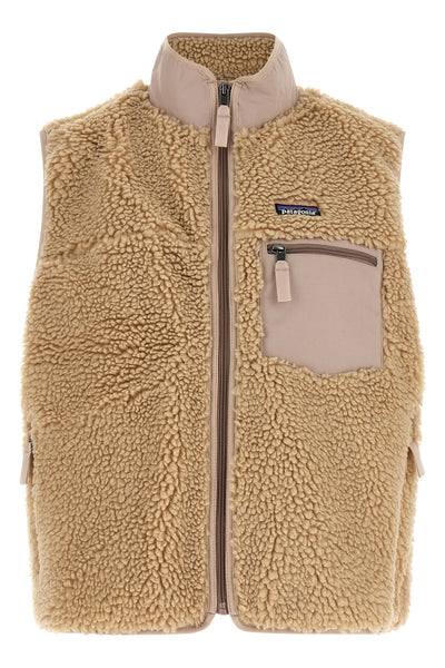 the patagonia classic retro-x® windproof vest is distinguished by a sleeveless