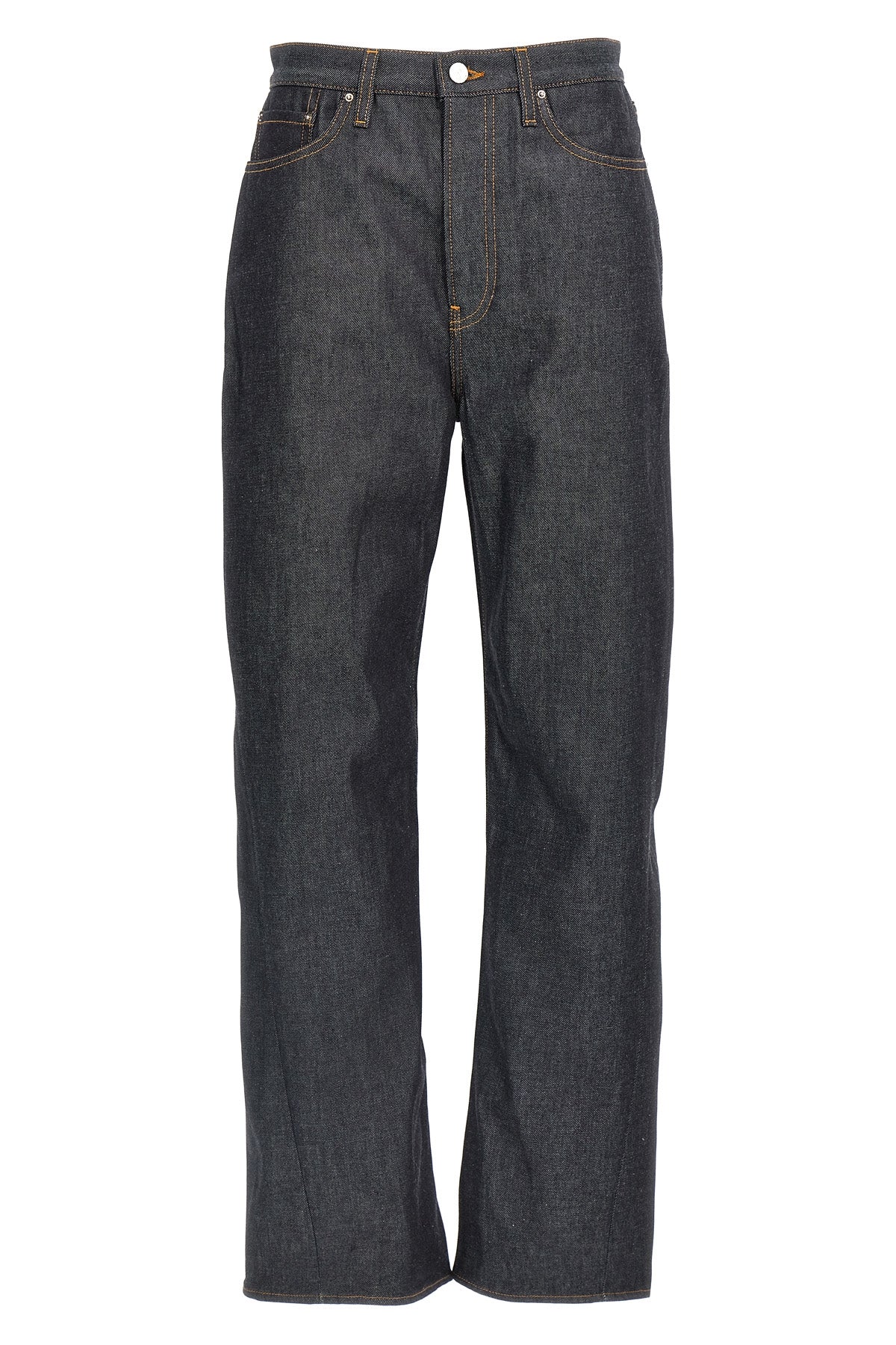 twisted seam dichotone raw denim jeans