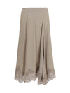 silk blend midi skirt with lace hem