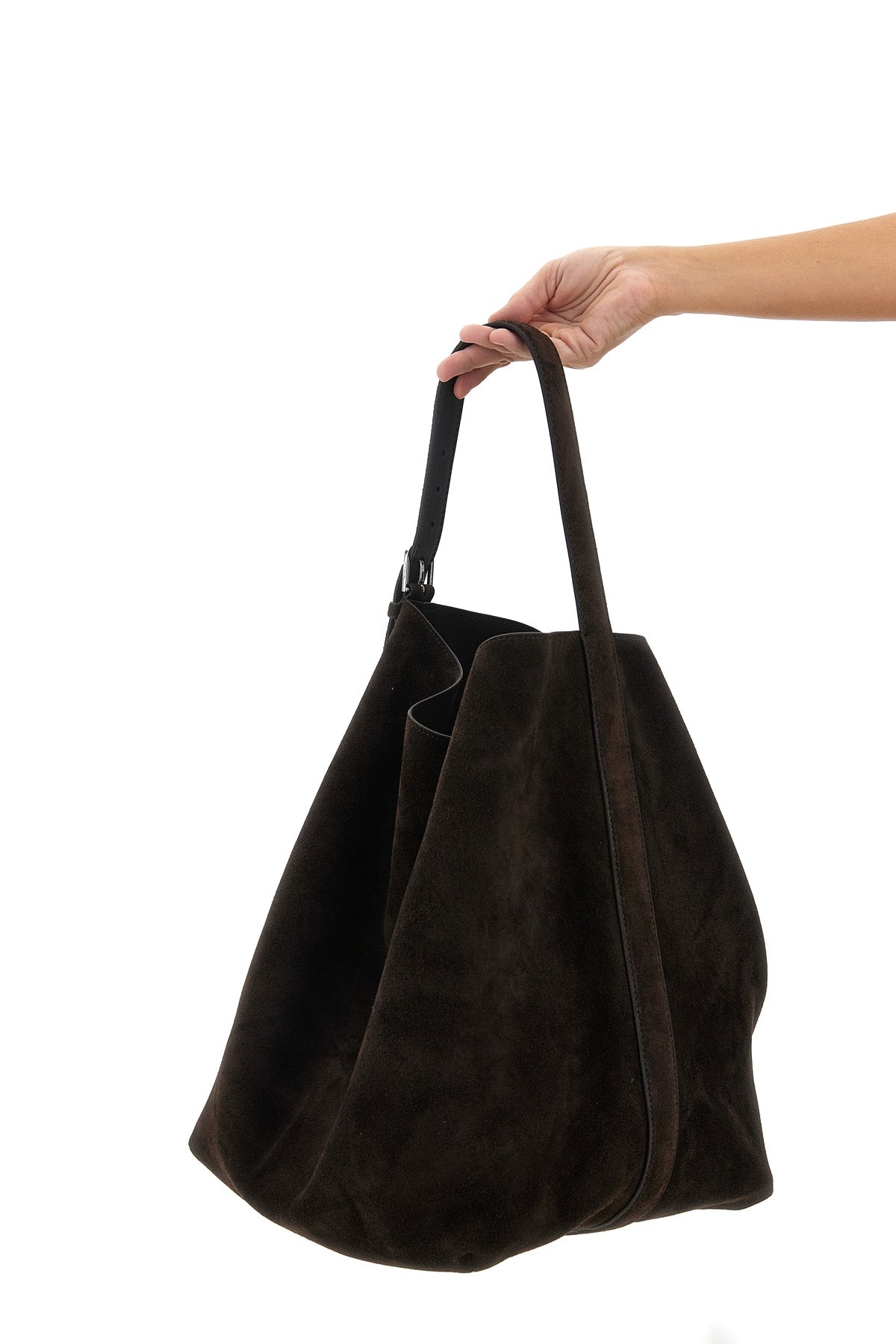 belted tote suede shoulder bag