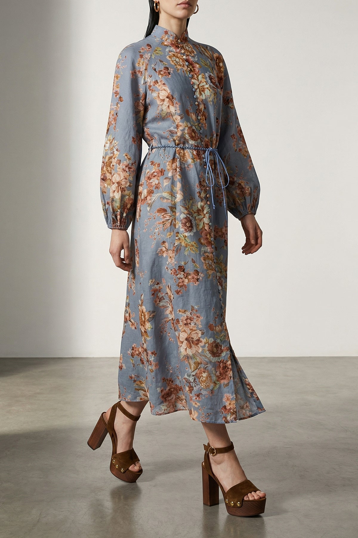 long awaken floral print linen dress