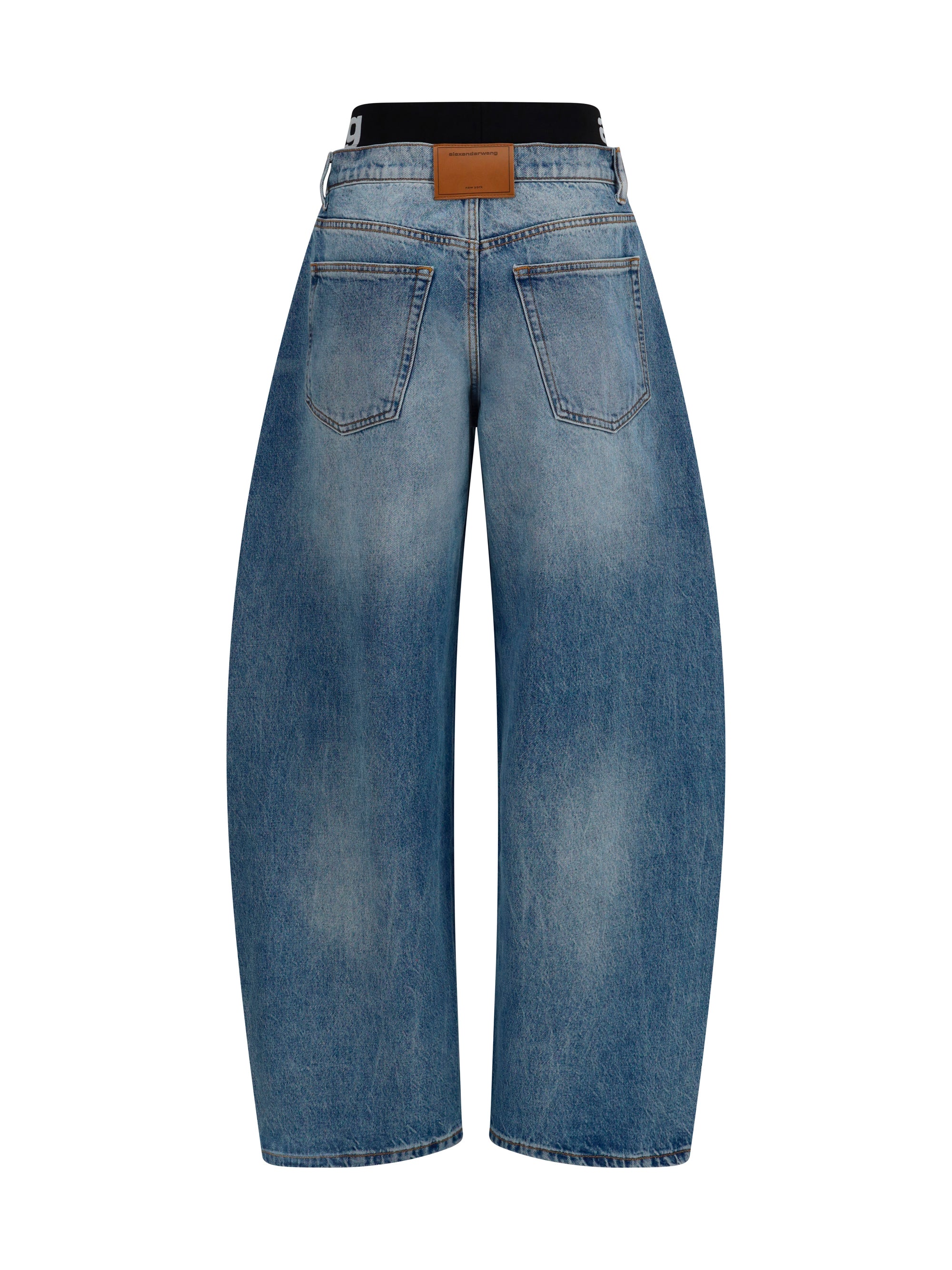 layered belt logo-waist jeans