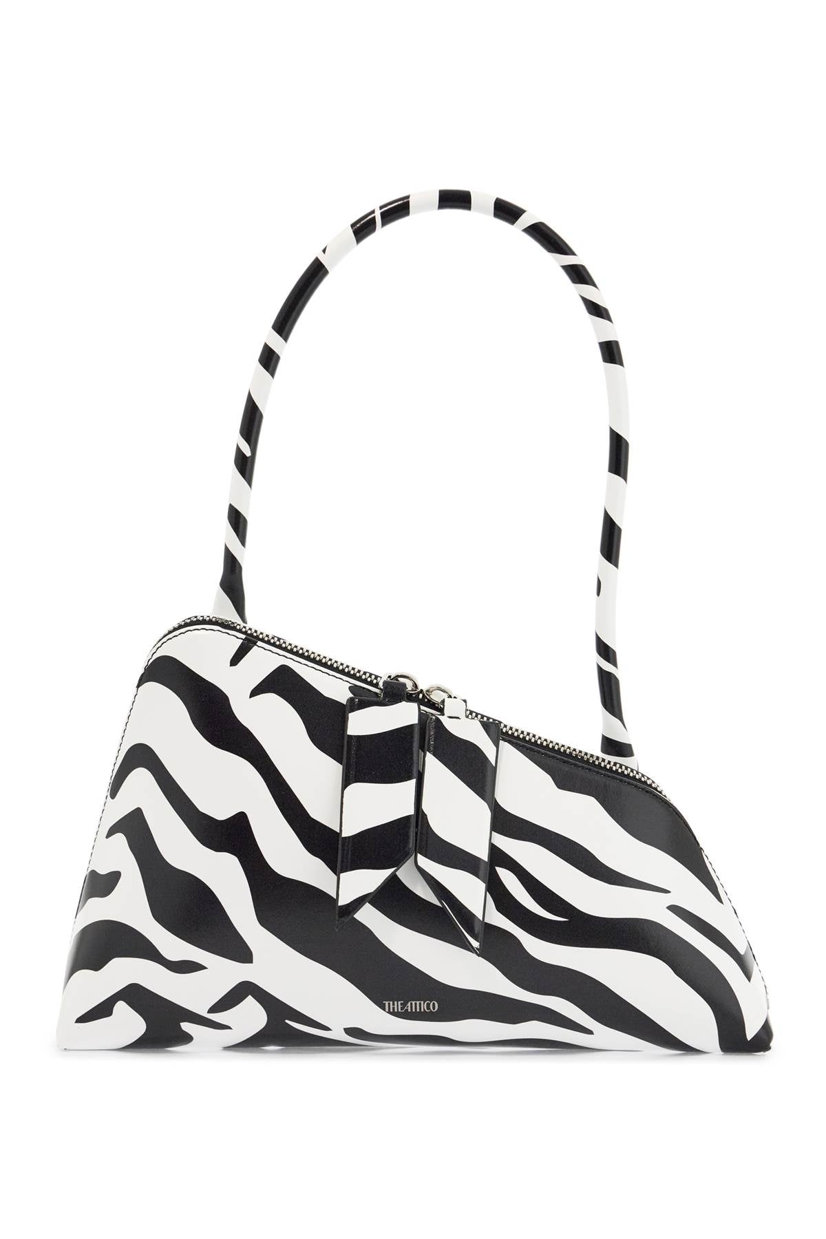 borsa a spalla triangolare animalier bianco e nero