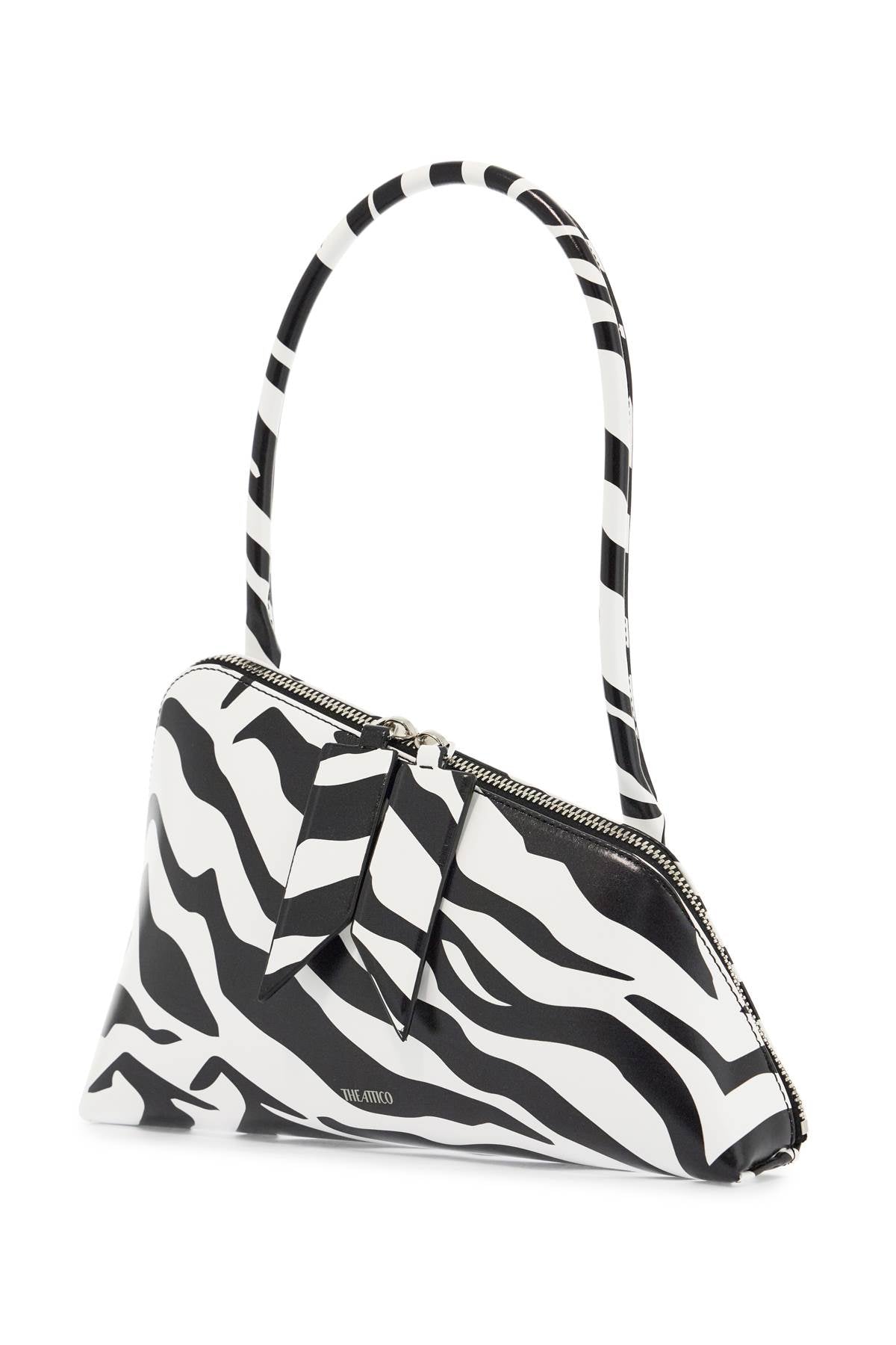 borsa a spalla triangolare animalier bianco e nero