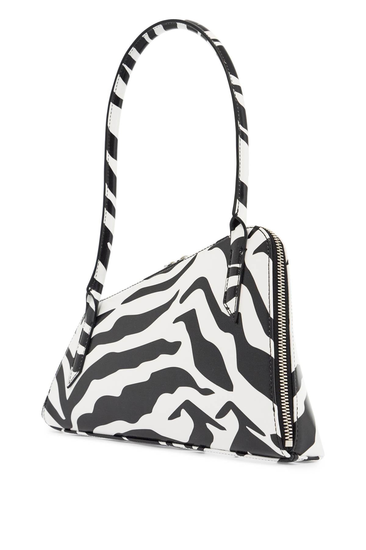 borsa a spalla triangolare animalier bianco e nero