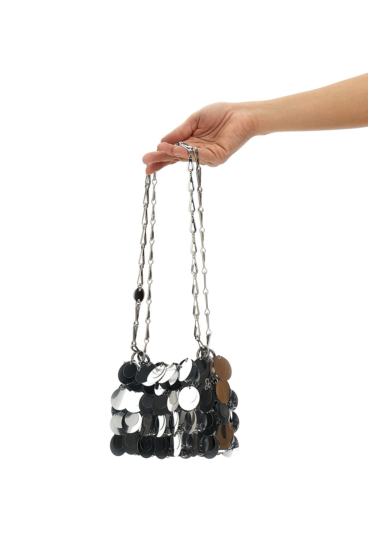 sparkle discs nano shoulder bag in metal mesh