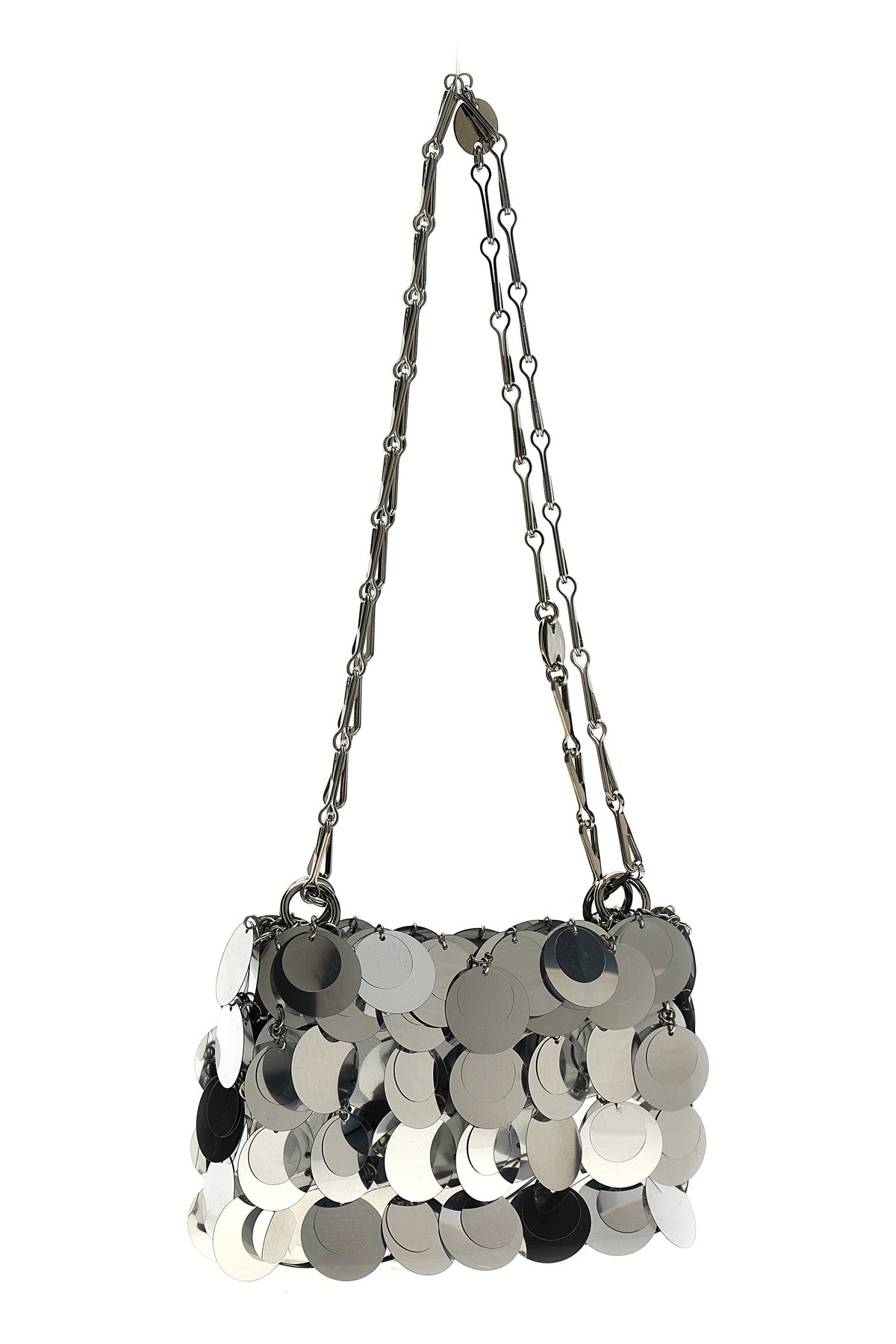 sparkle discs nano shoulder bag in metal mesh