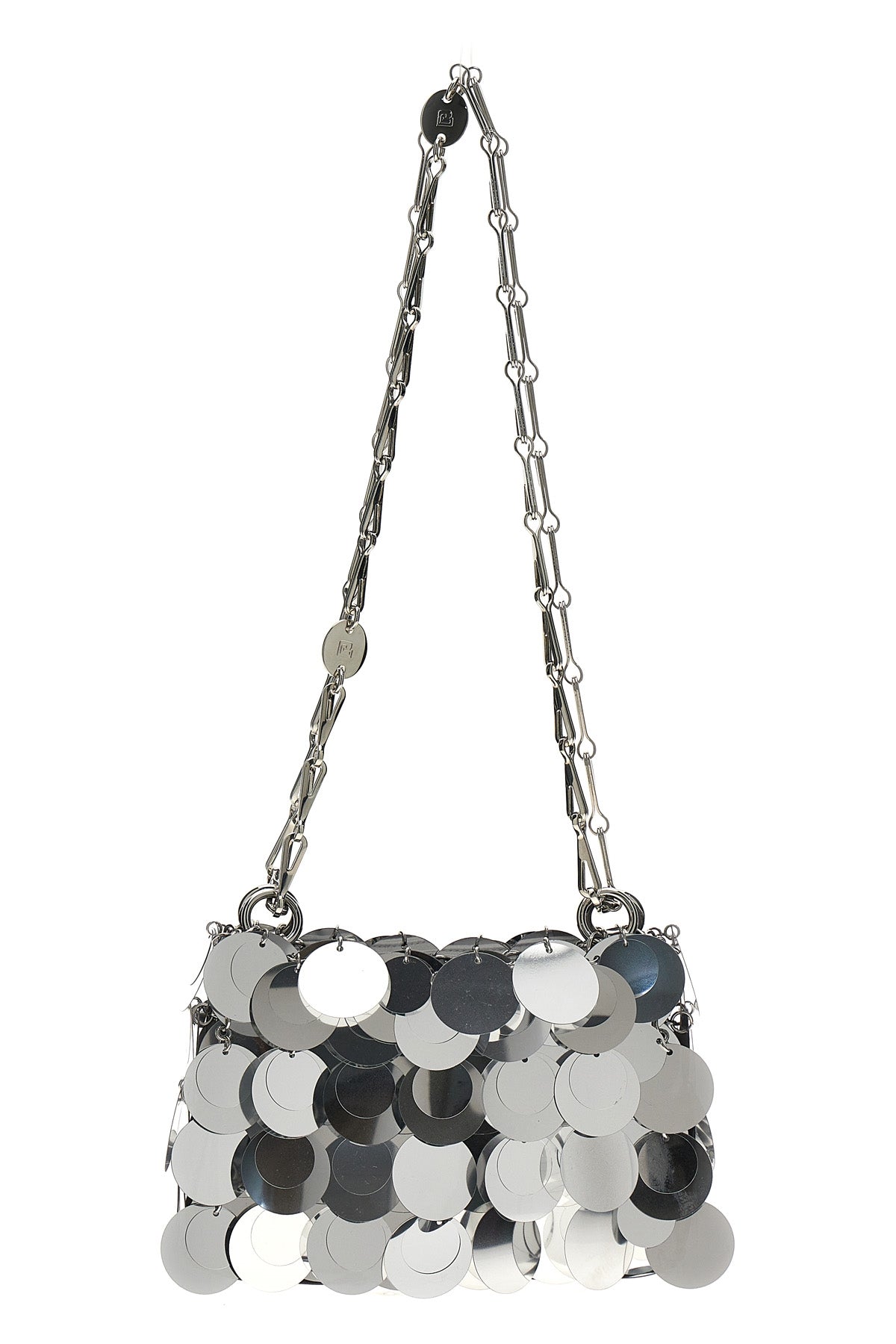 sparkle discs nano shoulder bag in metal mesh