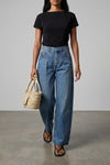 le petit panier soli shopping bag in woven straw and tone-on-tone smooth leath