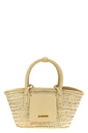 le petit panier soli shopping bag in woven straw and tone-on-tone smooth leath
