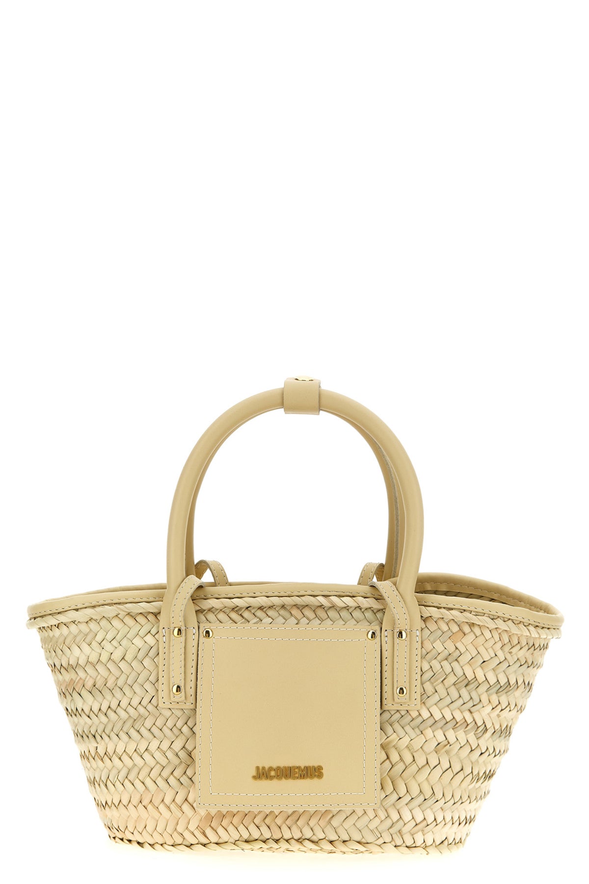 le petit panier soli shopping bag in woven straw and tone-on-tone smooth leath