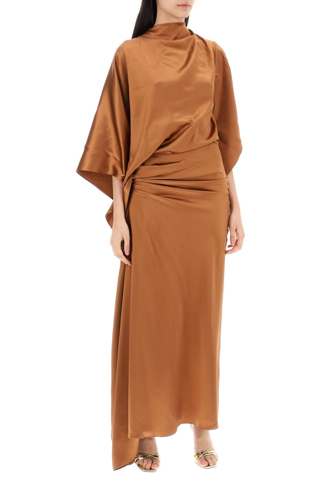 cusco silk draped midi dress