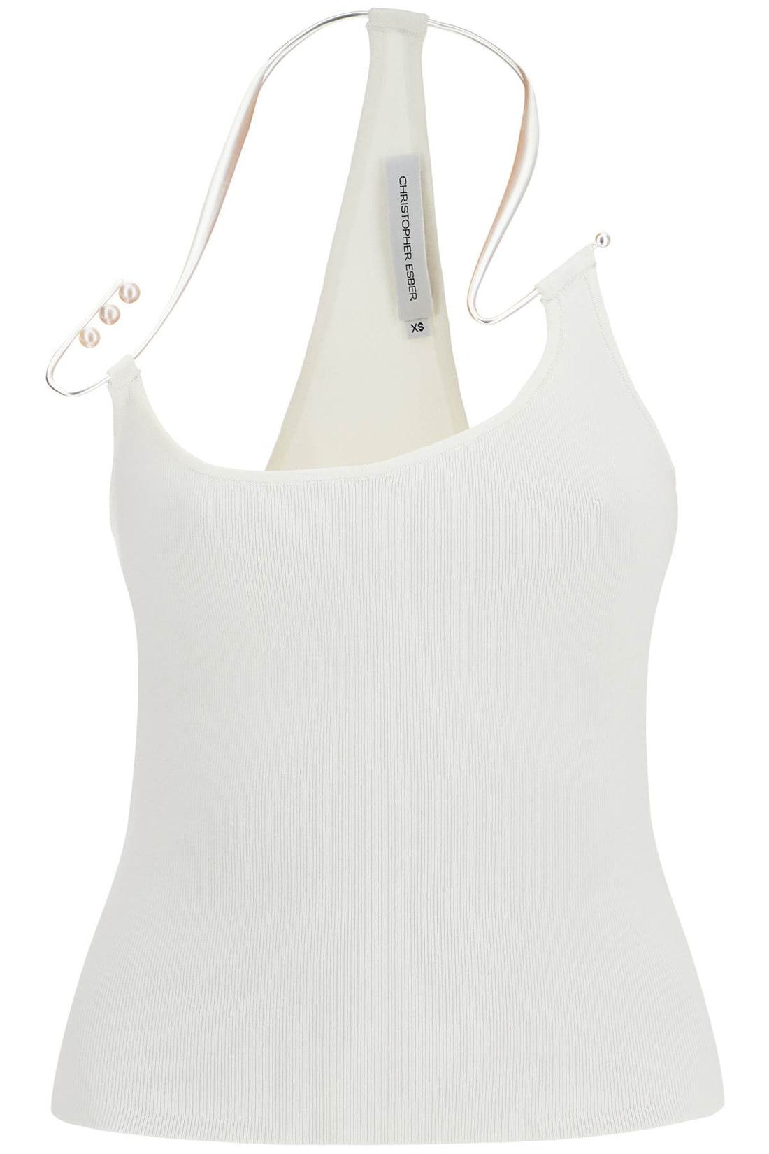 white viscose top with pearl and v-neck