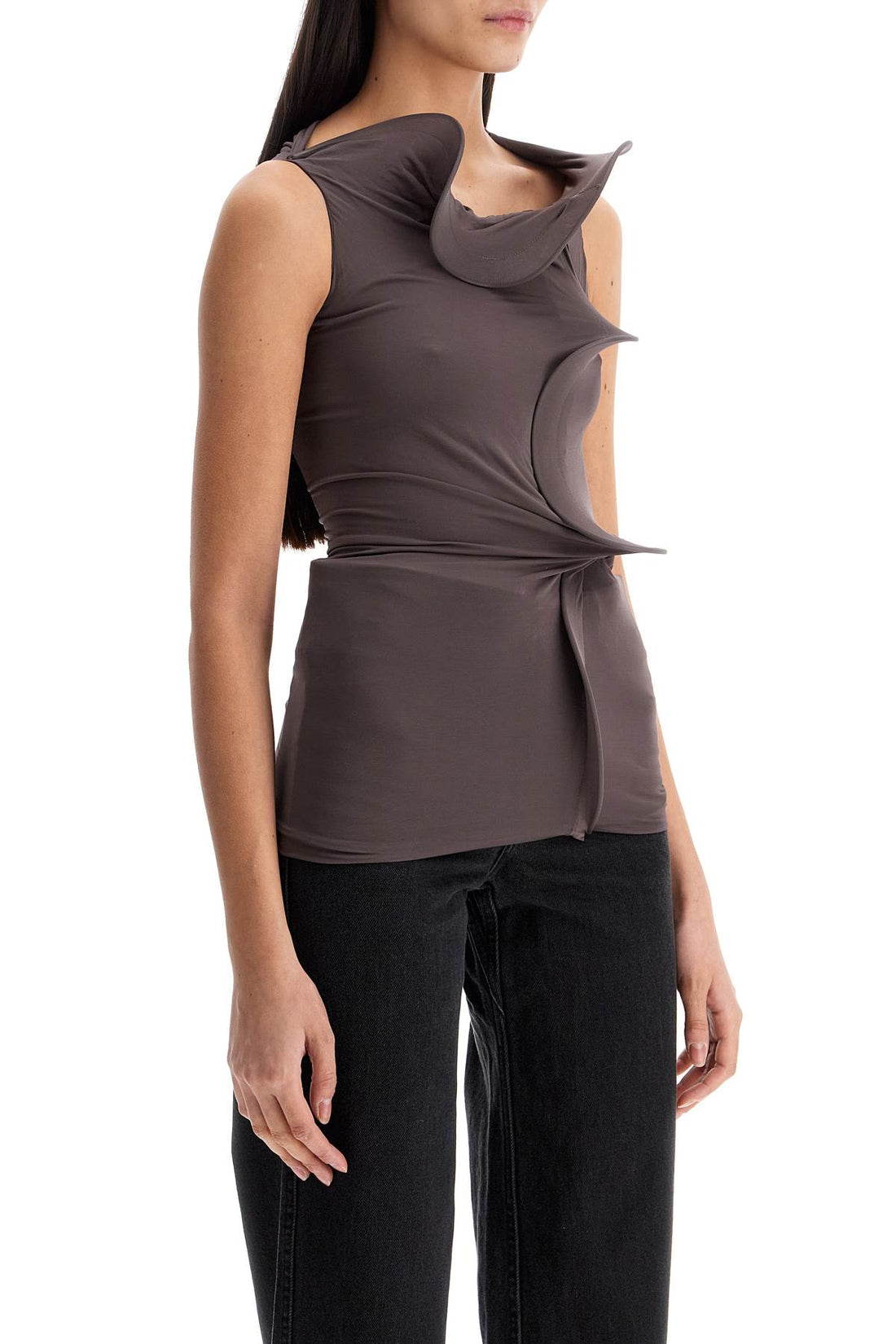 smoke gray viscose tank top with wide neckline