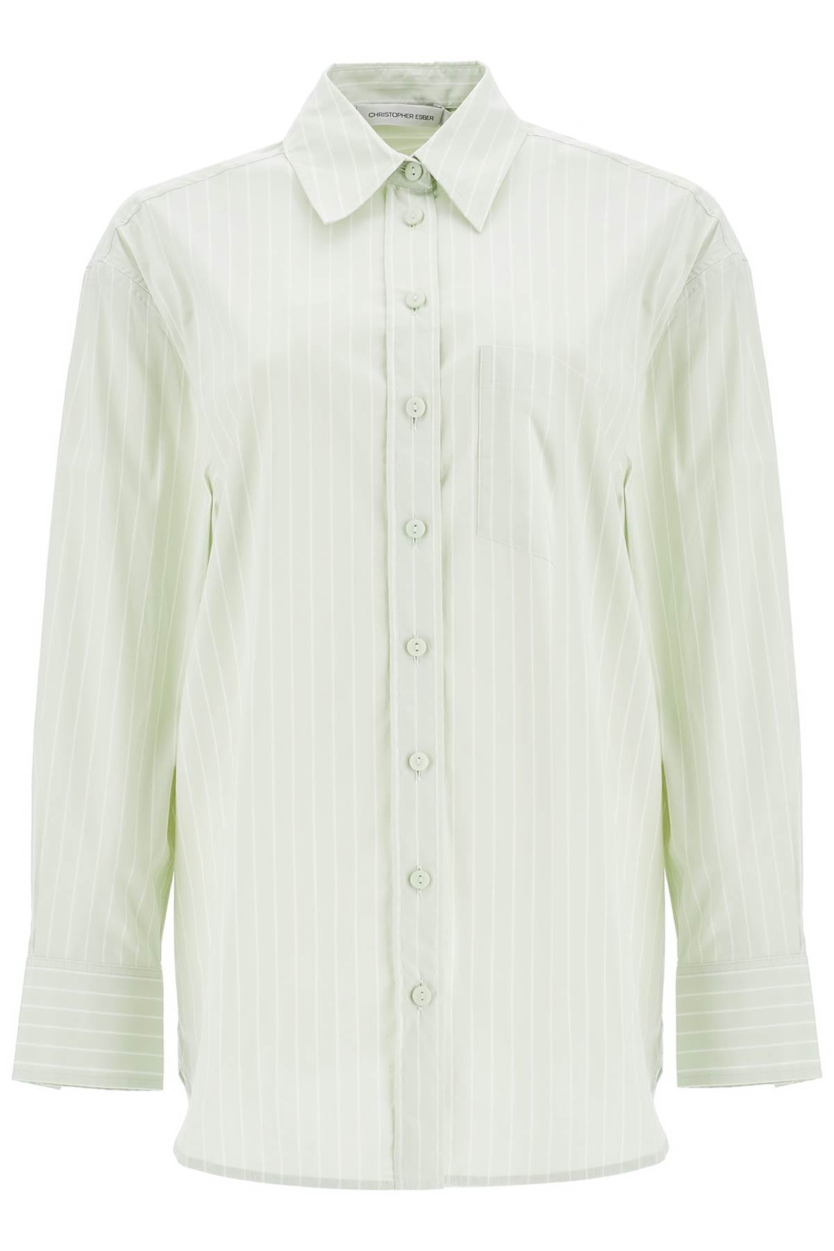 mint green cotton shirt with white stripes