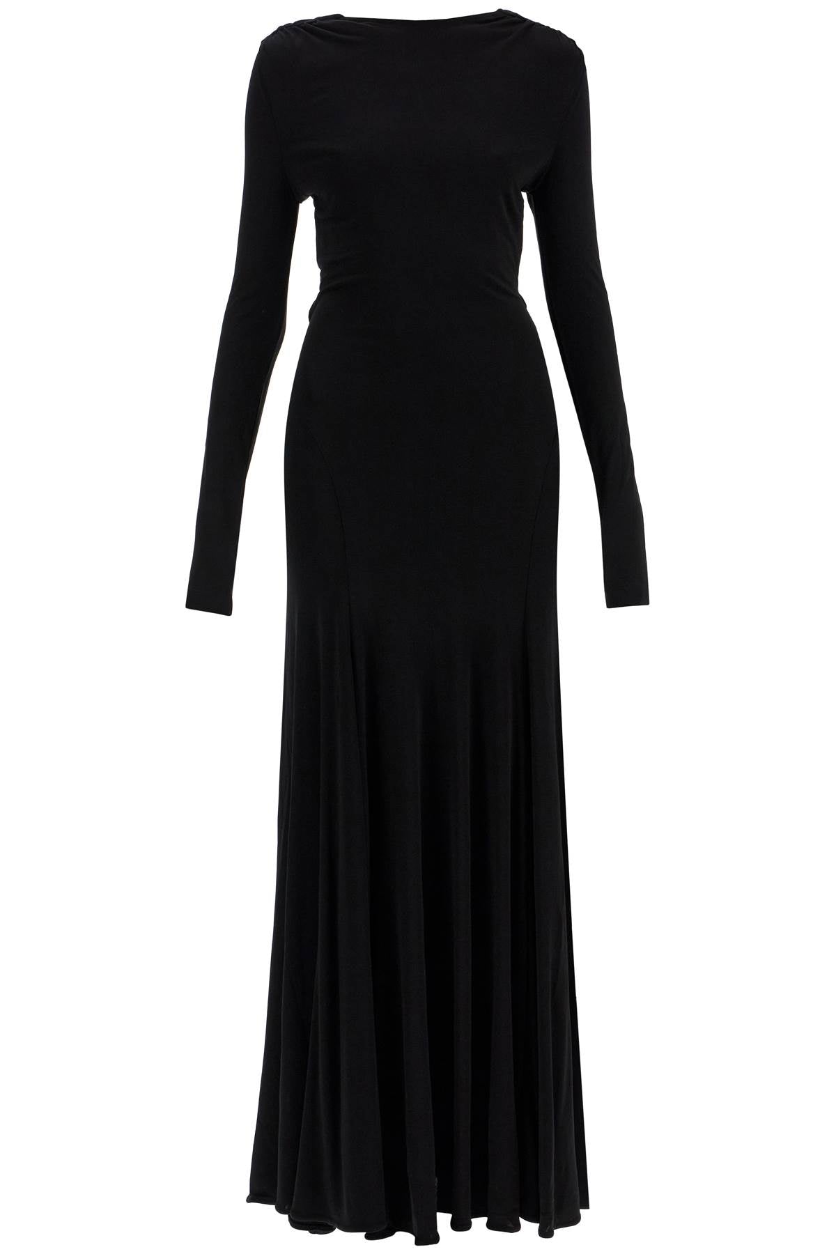 long black viscose maxi dress with copper and stone decoration