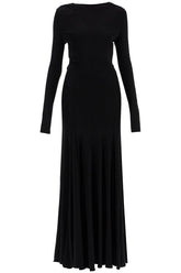 long black viscose maxi dress with copper and stone decoration