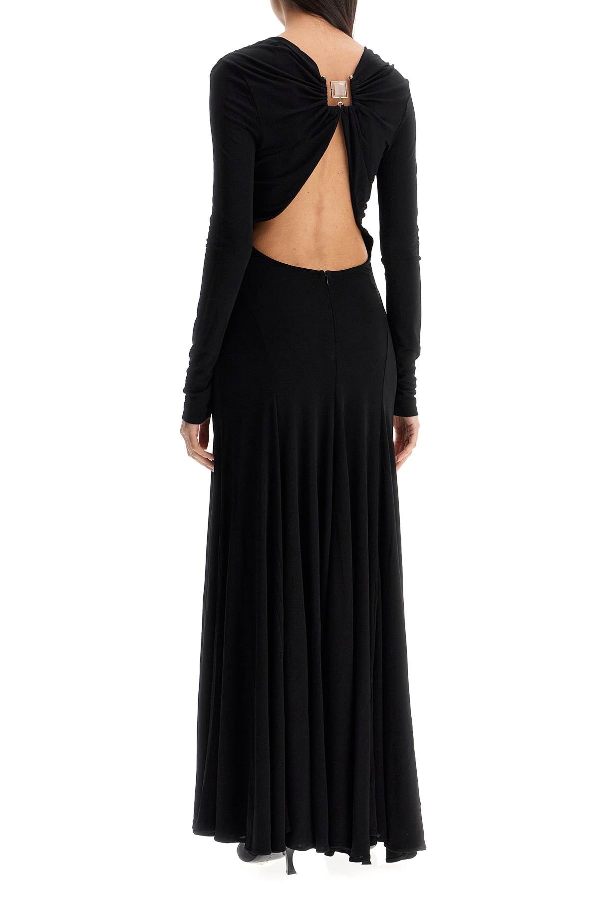 long black viscose maxi dress with copper and stone decoration