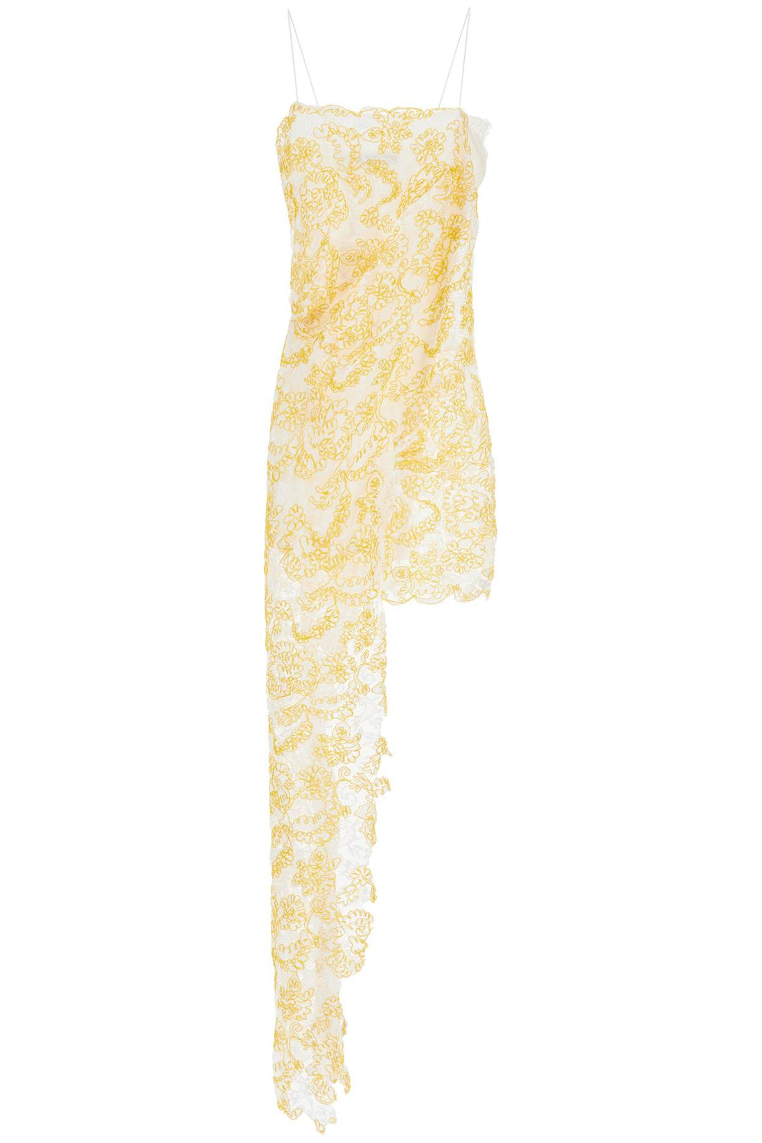 mini dress in yellow floral lace with adjustable straps