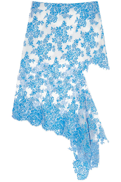 asymmetrical blue floral cotton lace skirt