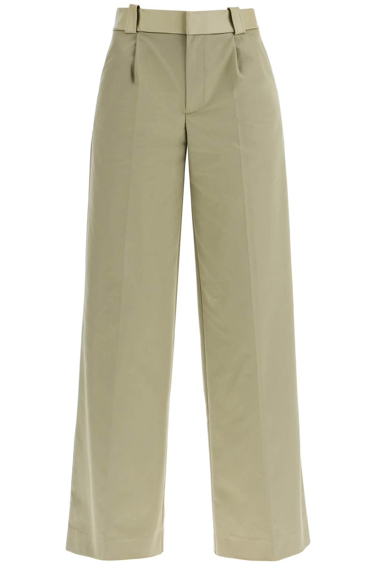 wide leg green linseed cotton trousers