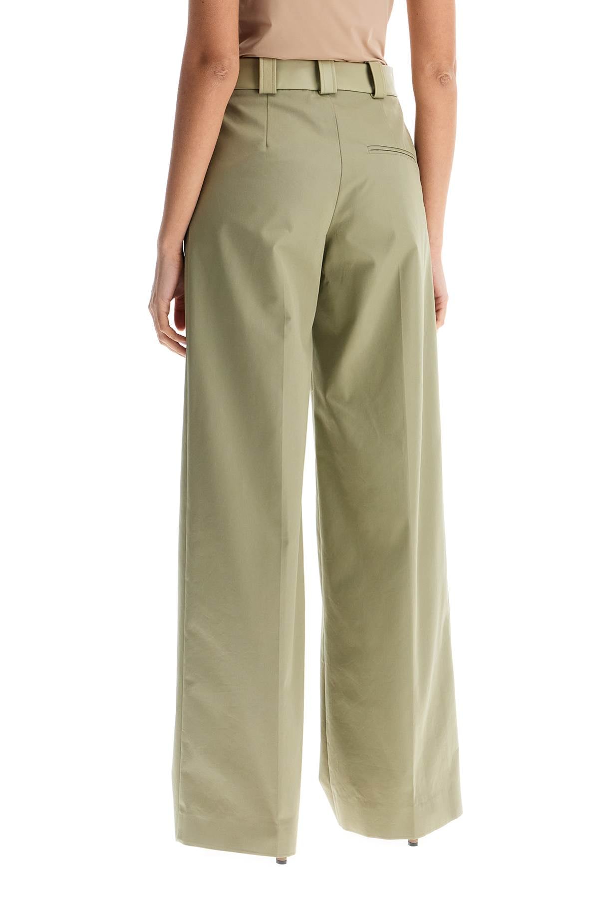 wide leg green linseed cotton trousers