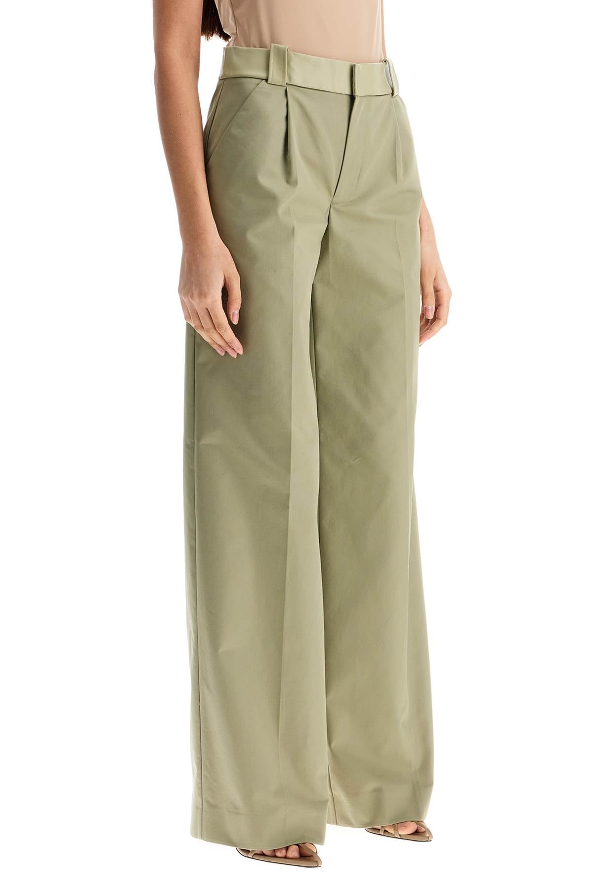 wide leg green linseed cotton trousers