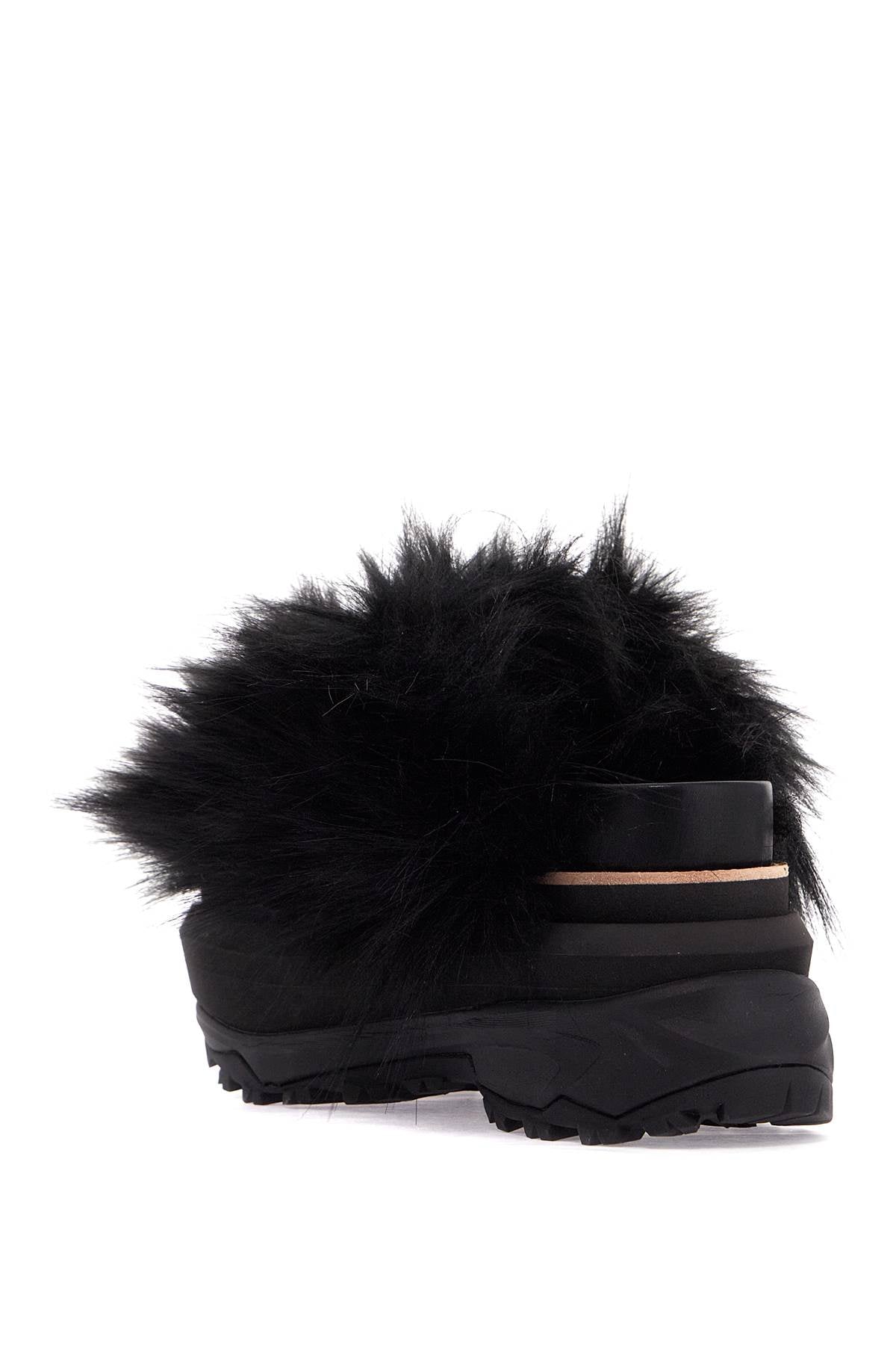 slides with faux fur strap