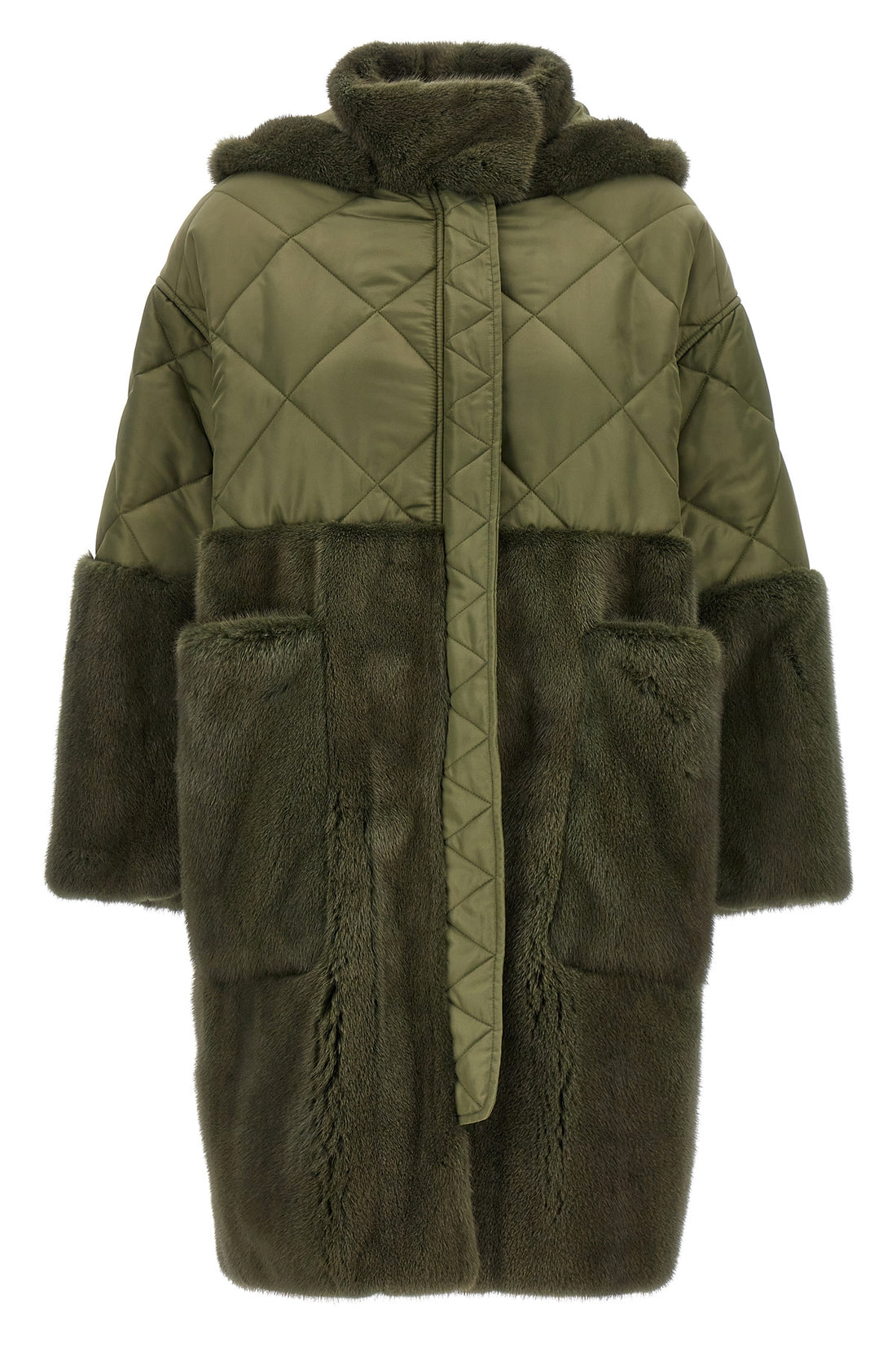 BLANCHA 40 long nylon diamond-visone quilted nylon down jacket