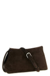 the t-lock suede toteme clutch has a structured silhouette