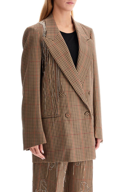 blink plaid blazer with crystal chains