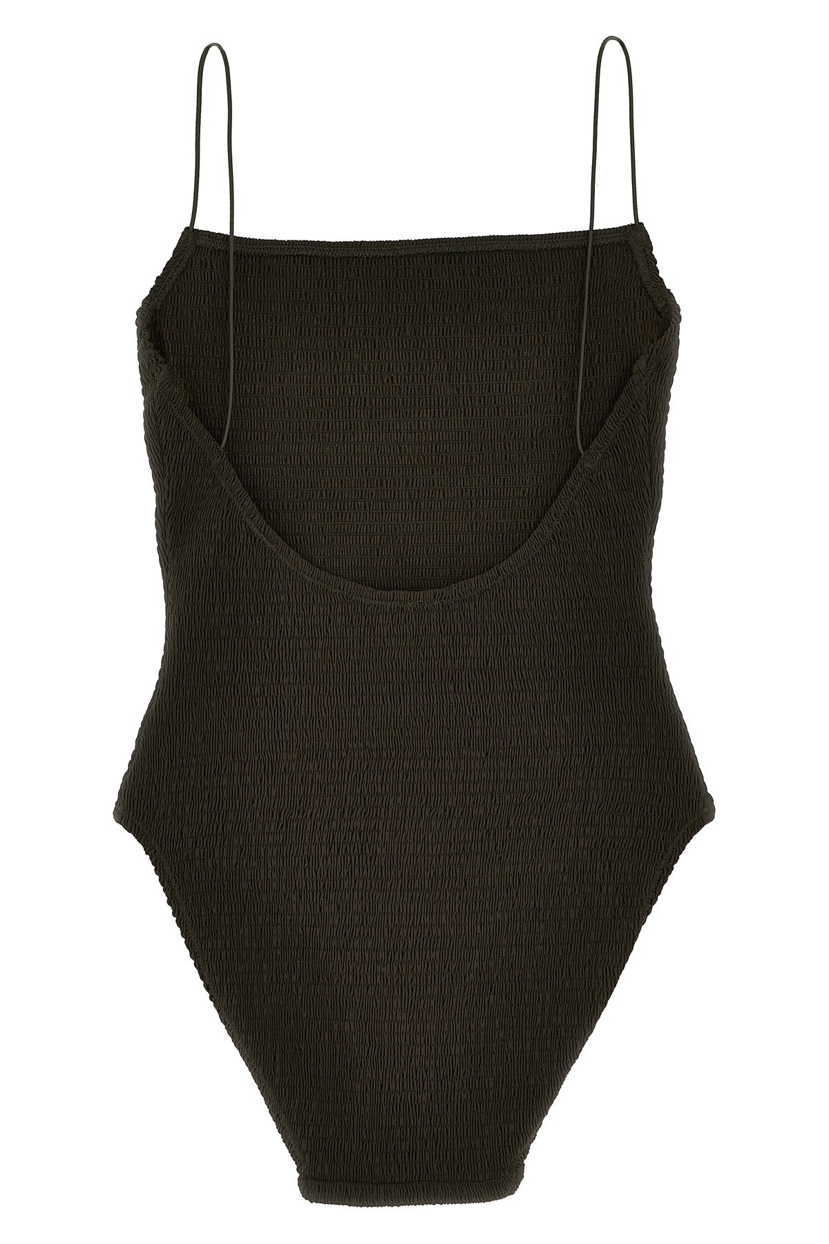 smock-stitch stretch fabric one-piece swimsuit