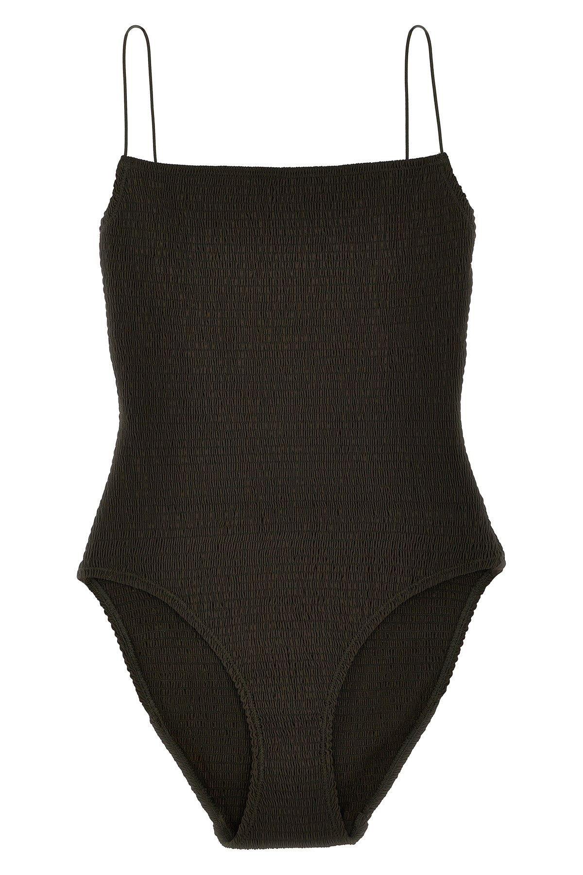 smock-stitch stretch fabric one-piece swimsuit