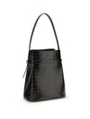 belted croco-embossed bucket bag