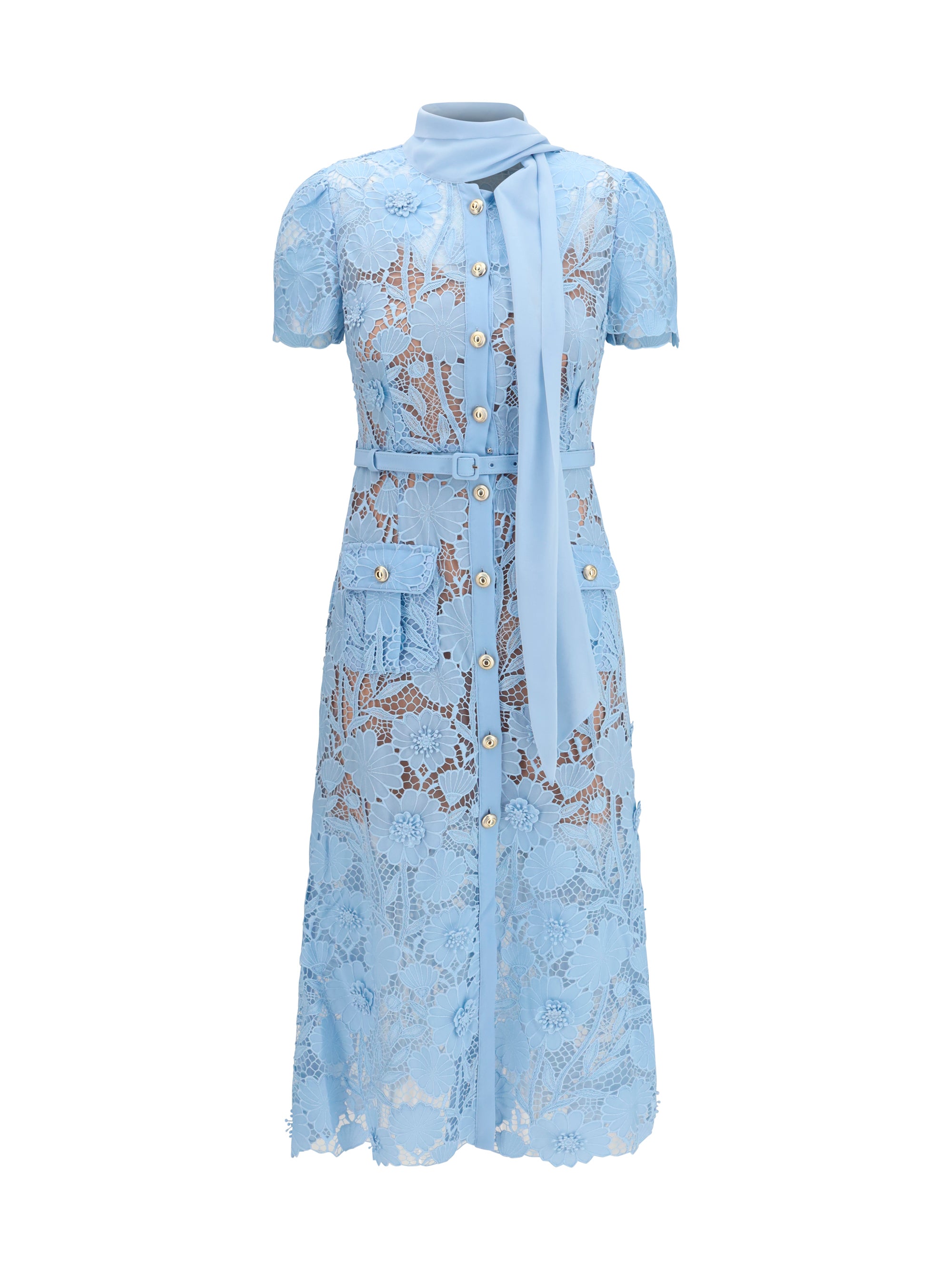 midi lace dress with bow collar