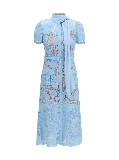 midi lace dress with bow collar