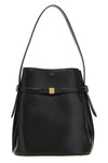 belted bucket leather shoulder bag