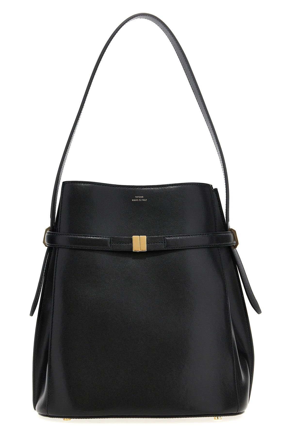 belted bucket leather shoulder bag