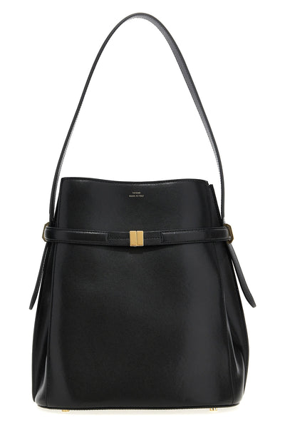 belted bucket leather shoulder bag