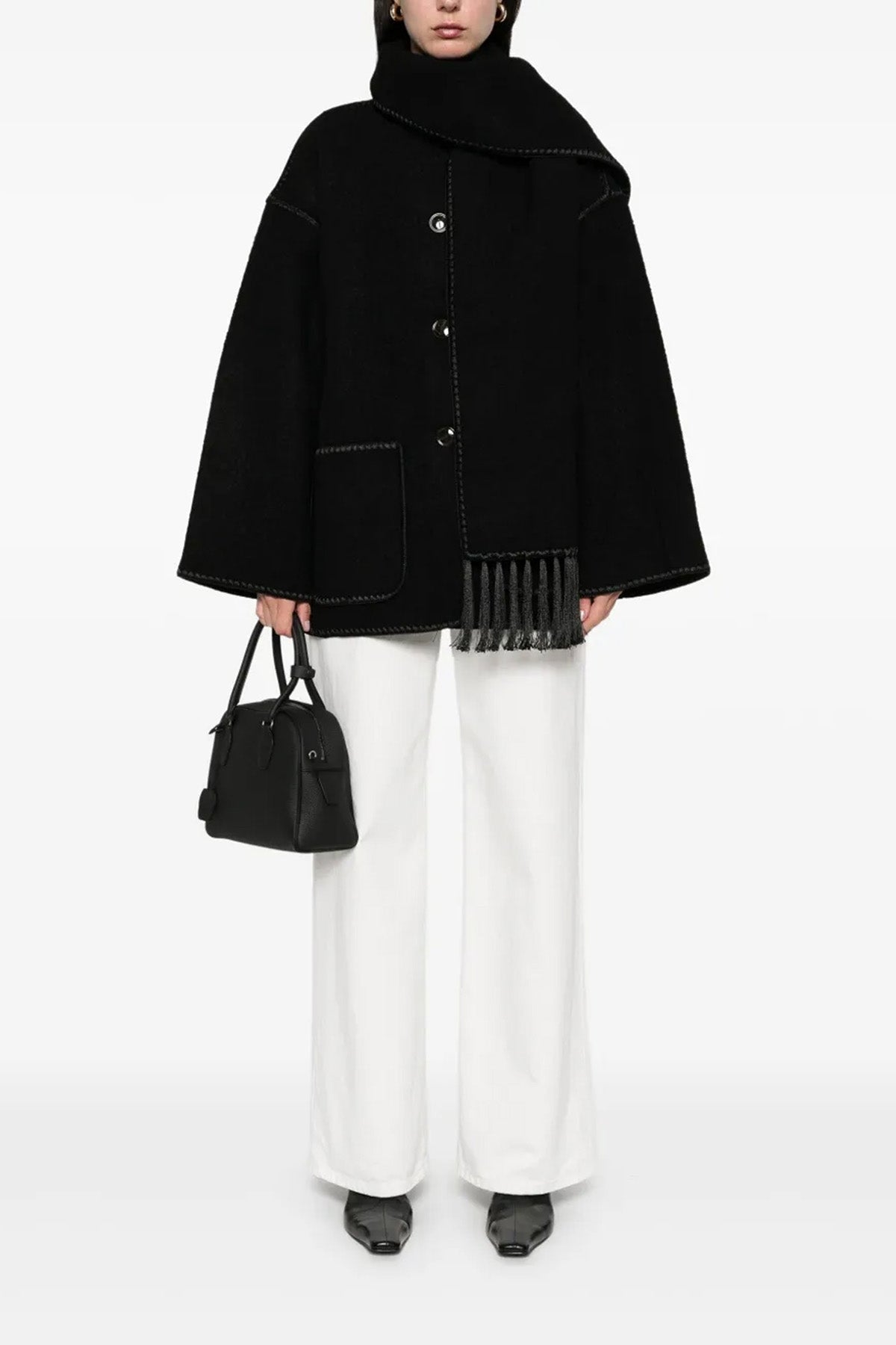 embroidered scarf jacket harvest wool blend coat