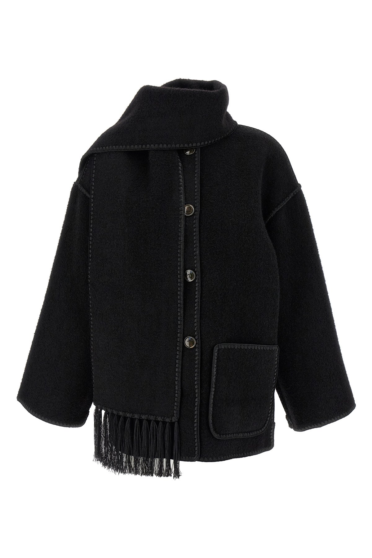embroidered scarf jacket harvest wool blend coat
