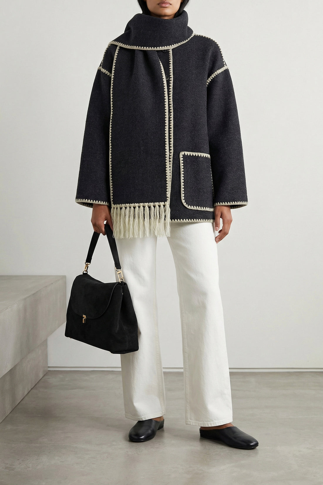 TOTEME 32 embroidered scarf jacket harvest wool blend coat