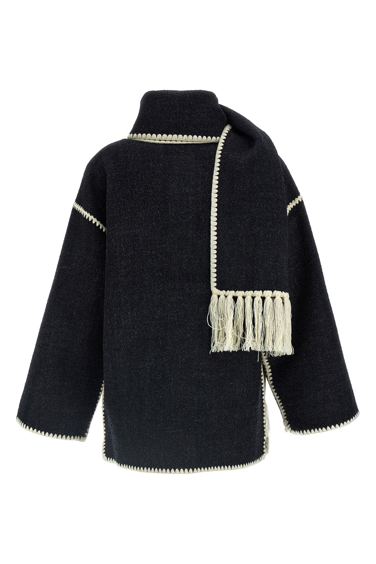 embroidered scarf jacket harvest wool blend coat