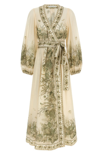 wanderlust wrap midi all-over toile print cotton dress