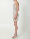 silver rhinestone draped mini dress