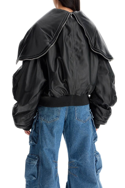 nappa bomber jacket with oversized hood