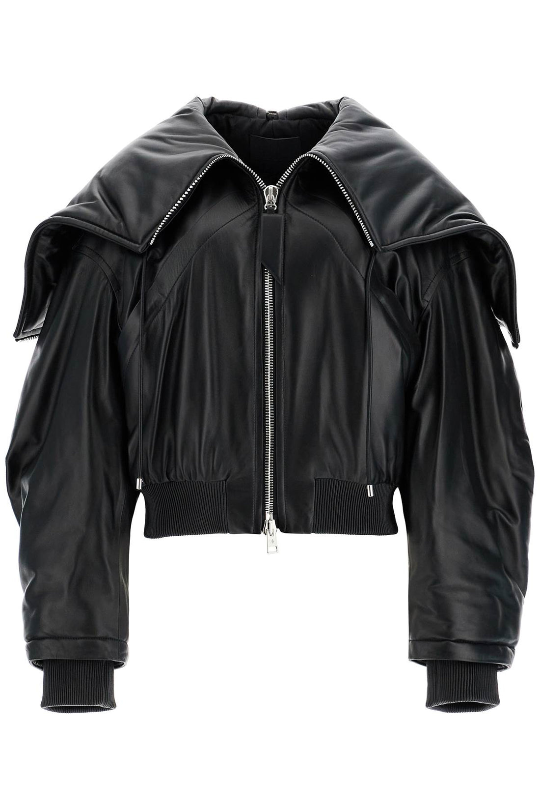 nappa bomber jacket with oversized hood