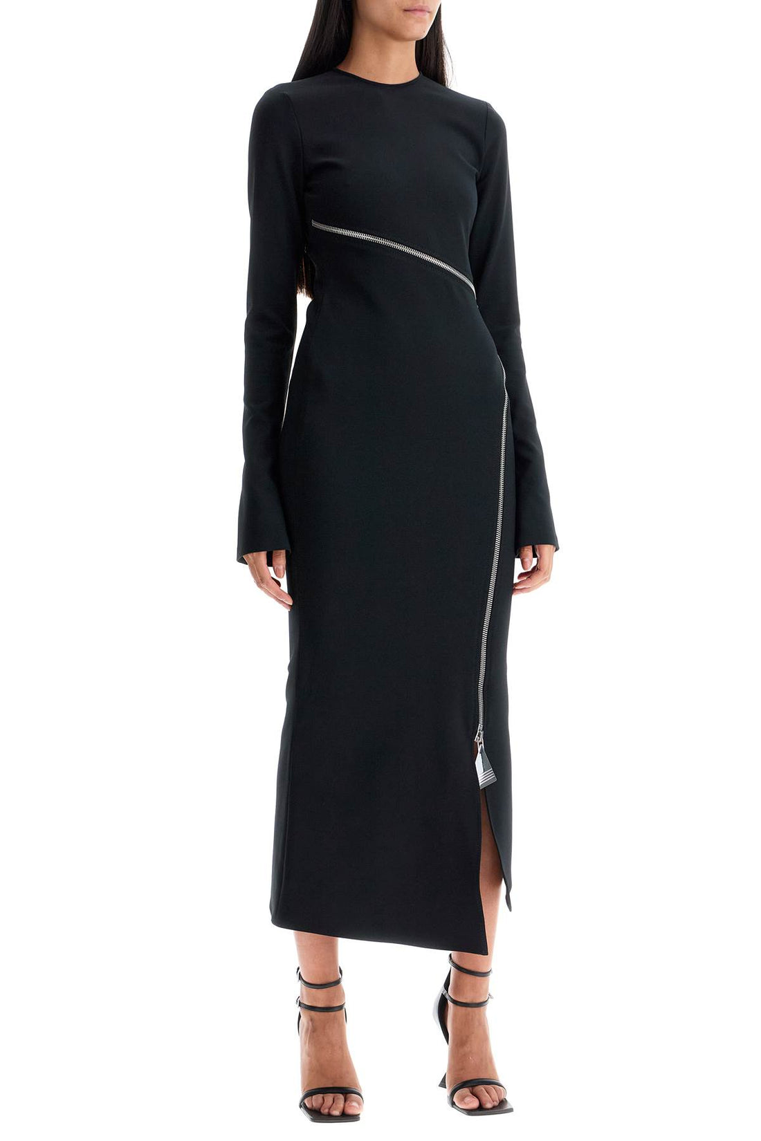 twisted zip midi dress with