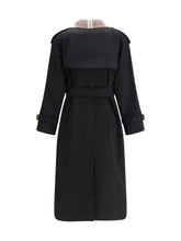 BURBERRY 8 castleford long trench coat with check collar